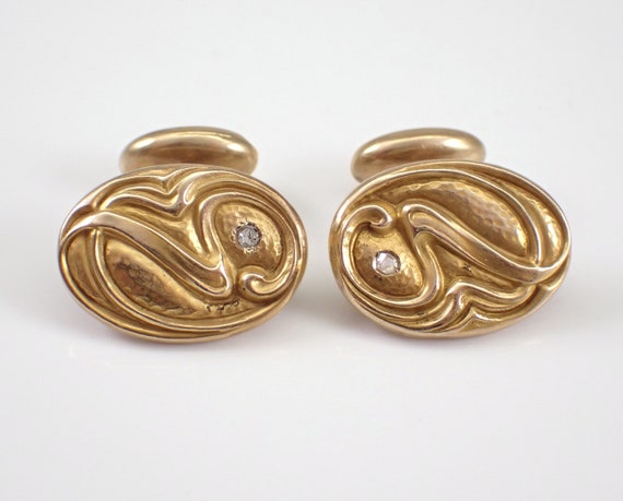 Victorian Rose Cut Diamond Cufflinks, Antique Art Deco 14K Yellow Gold Unisex Cufflinks