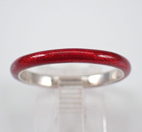 Sterling Silver and Enamel Stackable Ring - Estate Red Purple Color Wedding Anniversary Band