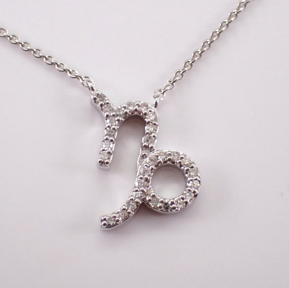 14K White Gold Capricorn Sign Diamond Necklace Zodiac Astrology Station Charm Pendant and Chain Unique Dainty Jewelry Gift Etsy