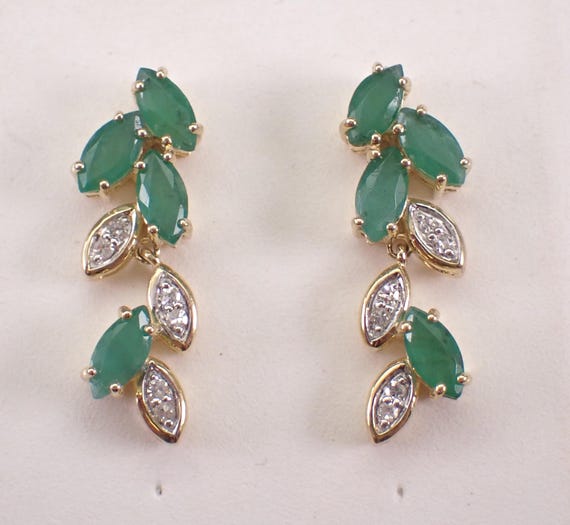 Yellow Gold Emerald and Diamond Earrings: May Birthstone Gemstone Jewelry Gift