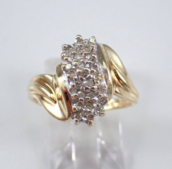 Vintage Diamond Cluster Ring - Solid Yellow Gold Cocktail Right Hand Band - Unique Estate Jewelry