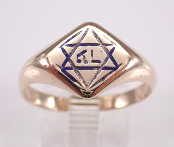 14K Yellow Gold Star of David Ring - Vintage Enamel Bat Mitzvah Magen Gift - Jewish Religious Hanukkah Jewelry