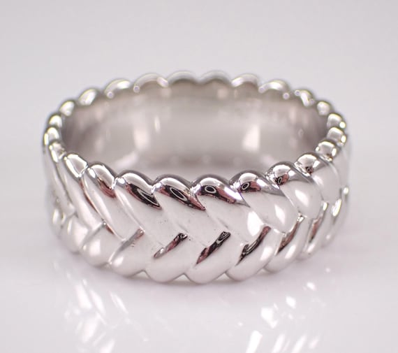 Vintage Sterling Silver Wedding Band, Estate Braided Stackable Anniversary Ring, Full Eternity Band Size 7