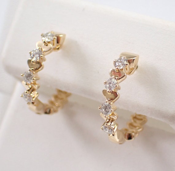 14K Yellow Gold Small Diamond Huggie - Mini Diamond Hoop Earrings - Genuine Little Diamond Fine Jewelry Gift