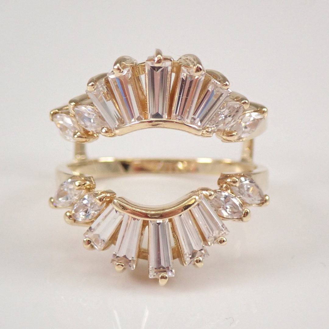 Vintage Wedding Ring Guard Estate Yellow Gold Cubic Zirconia Etsy