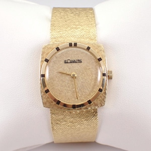 14K Yellow Gold LeCoultre Watch - Antique Estate Square Wristwatch - Vintage Golden Wide Mesh Bracelet Band