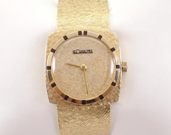 14K Yellow Gold LeCoultre Watch - Antique Estate Square Wristwatch - Vintage Golden Wide Mesh Bracelet Band