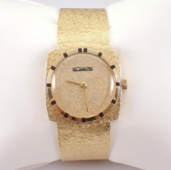 14K Yellow Gold LeCoultre Watch - Antique Estate Square Wristwatch - Vintage Golden Wide Mesh Bracelet Band