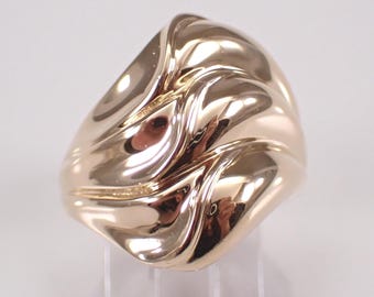 Vintage Estate 14K Yellow Gold Chunky Wave Ring: Unique Multi Row Wedding Anniversary Band