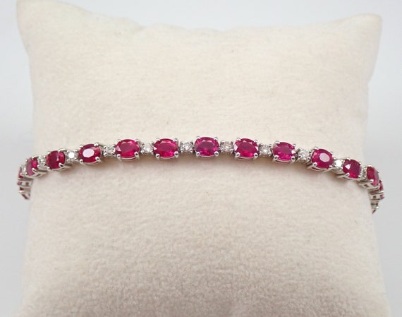 Ruby and Diamond Tennis Bracelet - 18KT White Gold Fine Jewelry - July Birthstone Gift for Her