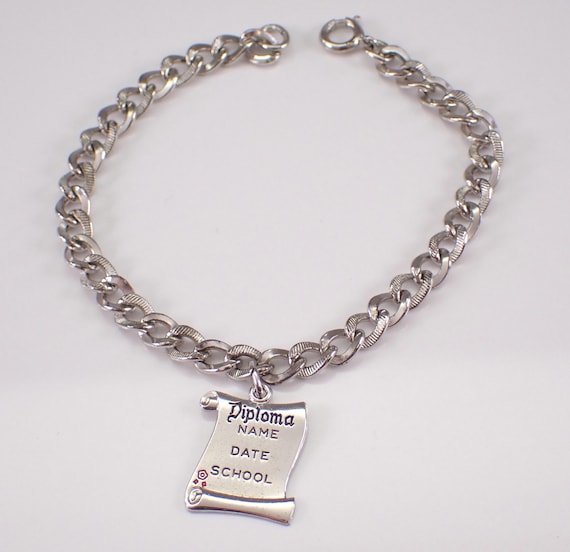 Vintage Sterling Silver Charm Bracelet with Engravable Diploma
