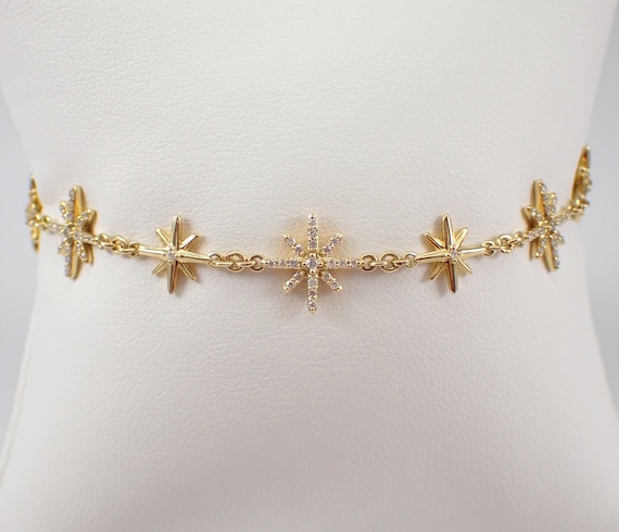 Diamond Star Bracelet - Yellow Gold Celestial Fine Jewelry - Unique Wedding Day Gift