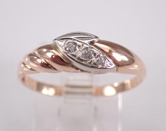 Antique 14K Rose and White Gold Pinky Ring: Dainty Vintage Petite Setting Band