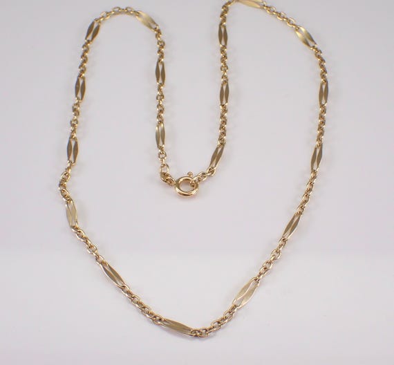 Vintage 14K Yellow Gold Station Choker Chain:  Unique Estate 18" Fancy Link Necklace