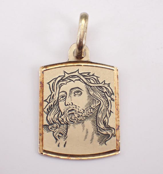 Vintage 14K Yellow Gold Jesus Charm Pendant - Religious Estate Engraved Christ Drop
