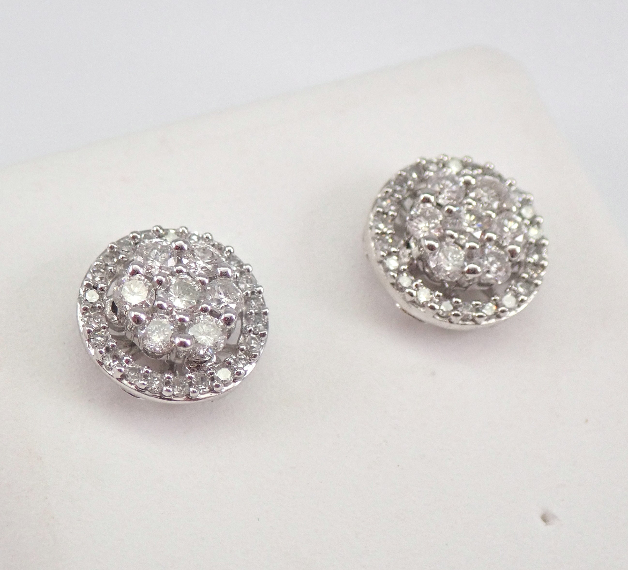 White Gold Diamond Studs Cluster Halo Stud Earrings 1/2 ct FREE SHIPPING