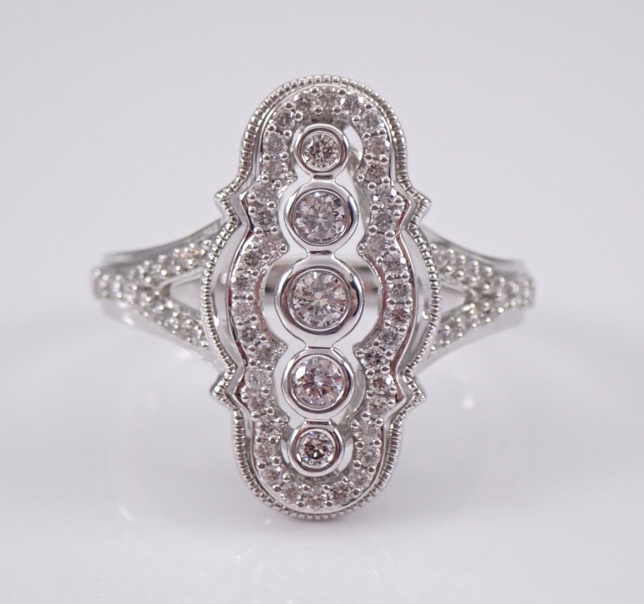 Vintage Style Diamond Cocktail Cluster Ring Size 7 14K White Gold