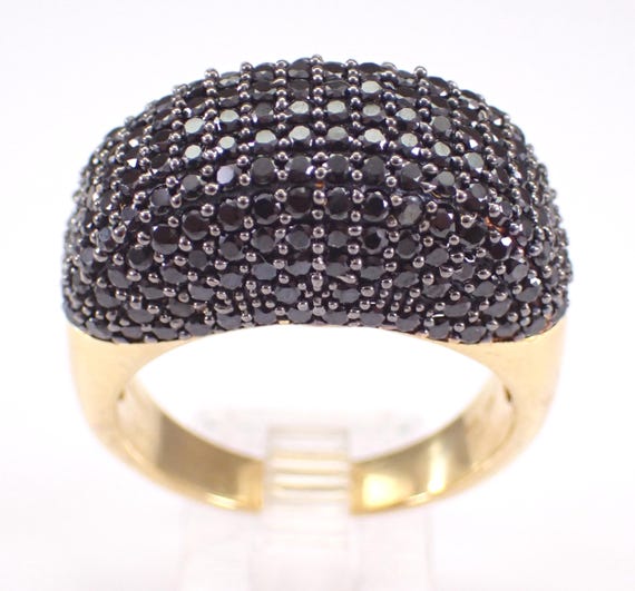 Vintage Gold Plated Sterling Silver Black Diamond Ring: Unique Fancy Colored Cluster Band