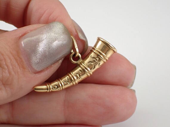 Vintage 14K Yellow Gold Horn Charm, Cornucopia Pendant for Bracelet or Necklace, Bugle, Powder Horn, Drinking Horn