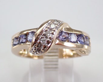 Vintage Tanzanite and Diamond Ring - 14K Yellow Gold Gemstone Band - December Birthstone Jewelry Gift