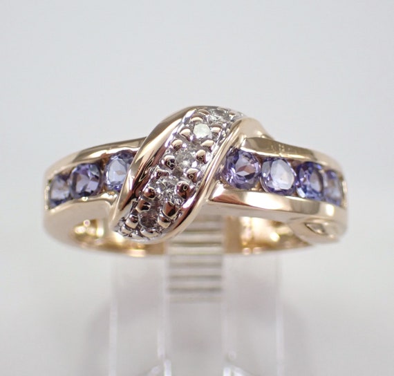 Vintage Tanzanite and Diamond Ring - 14K Yellow Gold Gemstone Band - December Birthstone Jewelry Gift