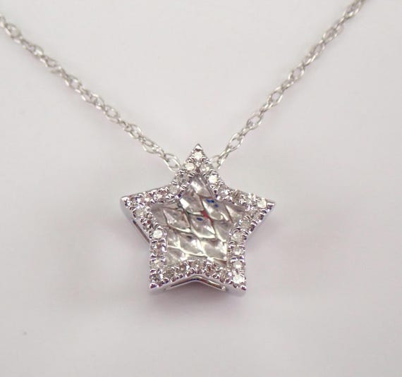 Diamond Star Charm Pendant and Chain - Dainty 14K White Gold Celestial Necklace