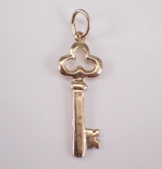 Vintage 14K Yellow Gold Key Charm Pendant for Necklace or Bracelet