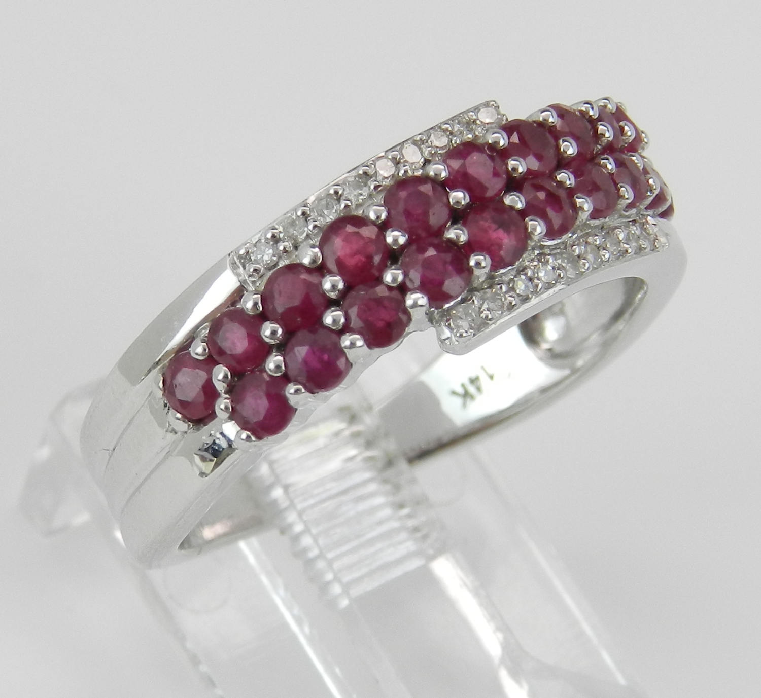 Ruby and Diamond Wedding Ring Anniversary Band 14K White Gold Size 7