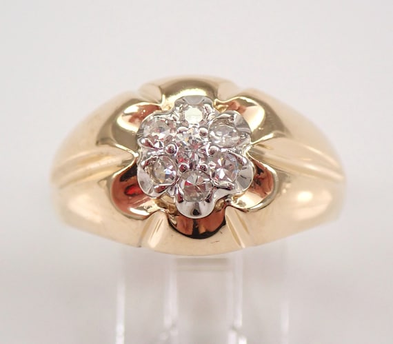 Mens Vintage Diamond Engagement Wedding Cluster Ring 14K Yellow Gold Size 10