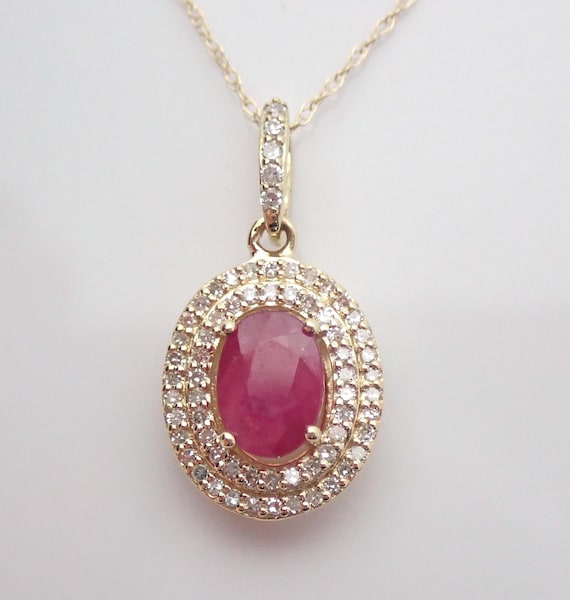 Ruby and Diamond Pendant and Chain - Yellow Gold Gemstone Charm Necklace - July Birthstone Fine Jewelry Gift