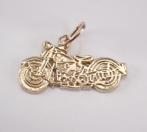 Vintage 14K Yellow Gold Motorcycle Charm Pendant, Estate Harley Jewelry for Bracelet or Necklace