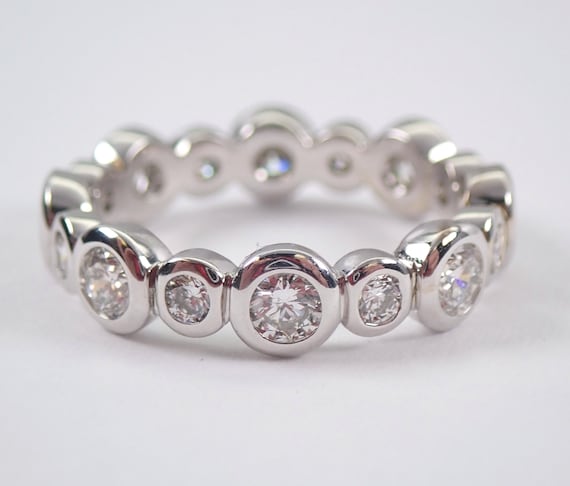 14K White Gold Moissanite Wedding Ring, Stackable Eternity Anniversary Band, Bridal Fine Jewelry Gift