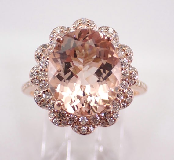 Rose Gold Pink Morganite Ballerina Ring - Diamond Halo Engagement Setting - GalaxyGems Fine Jewelry Gift