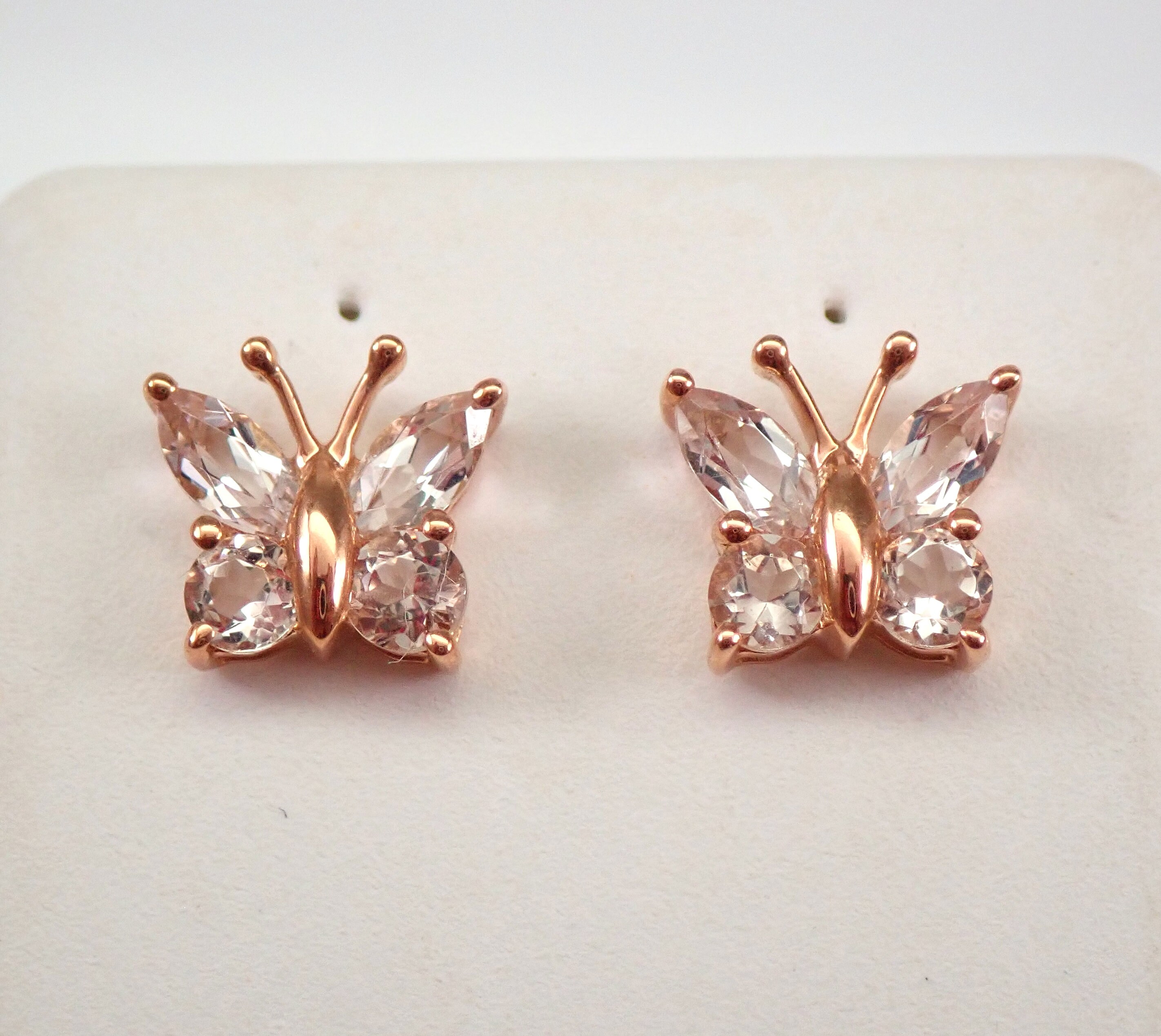 Genuine Morganite Butterfly Earrings Solid Rose Gold Pink