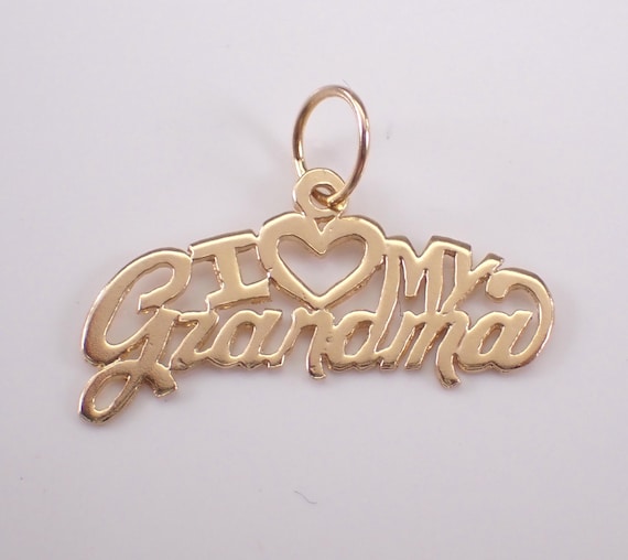 Vintage 14K Yellow Gold I Love Grandma Charm - Dainty Pendant for Necklace or Bracelet