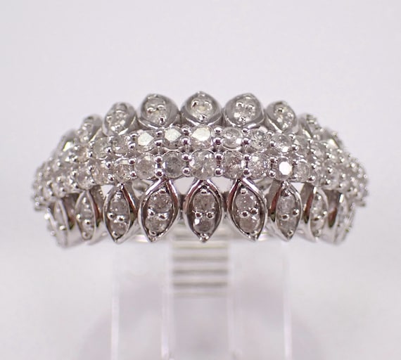 1ct Multi Row Diamond Wedding Ring - White Gold Bridal Anniversary Band - Wide Stackable Right Hand Ring