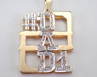 14K Yellow Gold Number 1 DAD Charm - Large Diamond Pendant for Necklace or Bracelet