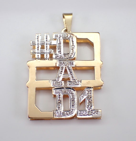 14K Yellow Gold Number 1 DAD Charm - Large Diamond Pendant for Necklace or Bracelet