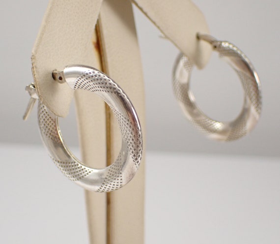 Unique Vintage Sterling Silver Hoop Earrings, 80s Silver Textured Hoops for Her