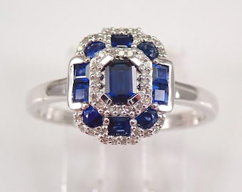 Petite Sapphire and Diamond Ring - 14K White Gold Dainty Gemstone Setting - Unique Bridal Promise Ring