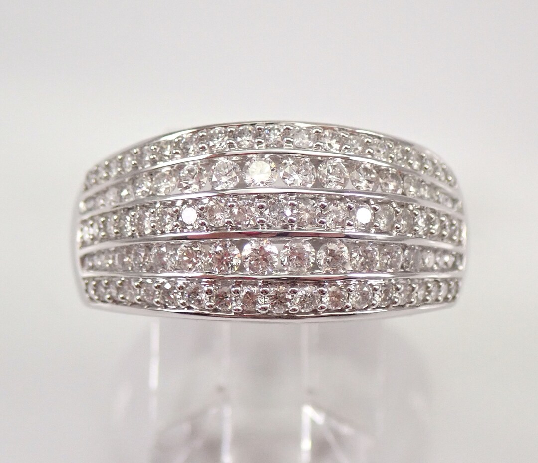 14K White Gold Diamond Wedding Ring - Multi Row Stackable Anniversary ...