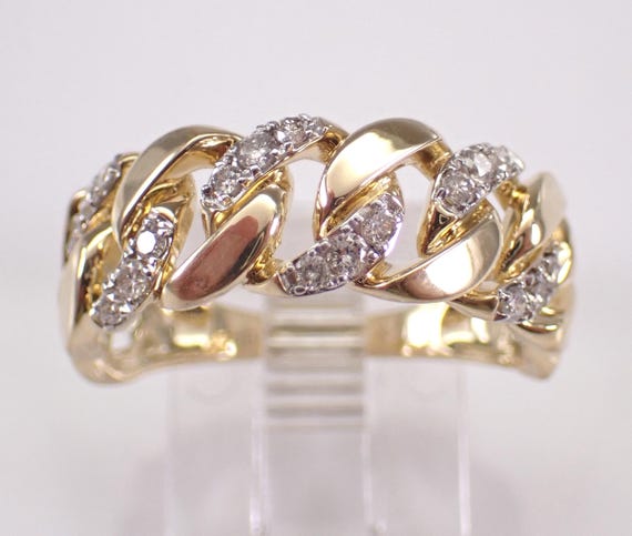 Yellow Gold CHAIN LINK Diamond Ring: Unique Chainlink Anniversary Band - Stackable Bridal Jewelry Wedding Gift