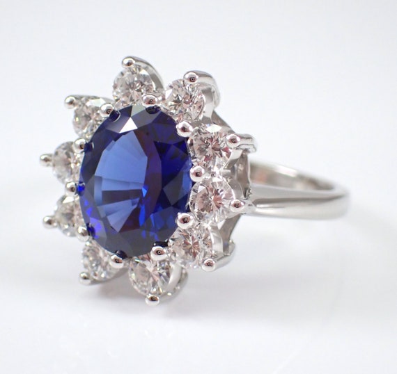 Platinum Sapphire and Diamond Ring - Unique Halo … - image 7