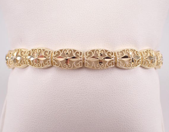 Vintage 14K Yellow Gold Filigree Bracelet - Unique Estate Simple Layering Link