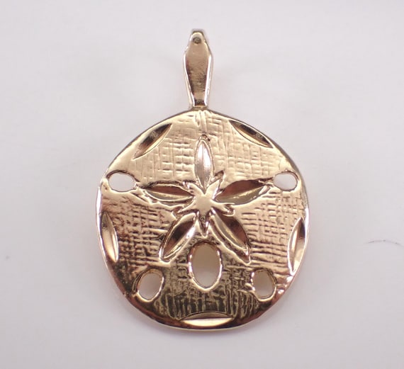 Vintage 14K Yellow Gold Sand Dollar Charm, Antique Seashell Life Star Fish Pendant for Necklace or Bracelet