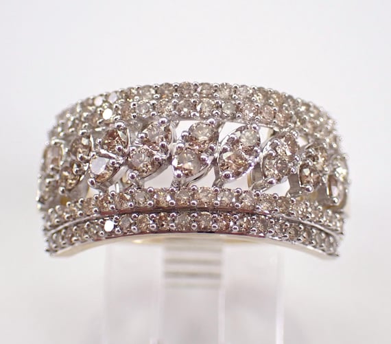 Yellow Gold Diamond Anniversary Ring, Multi Row Stackable Wedding Band, Unique Bridal Fine Jewelry Gift