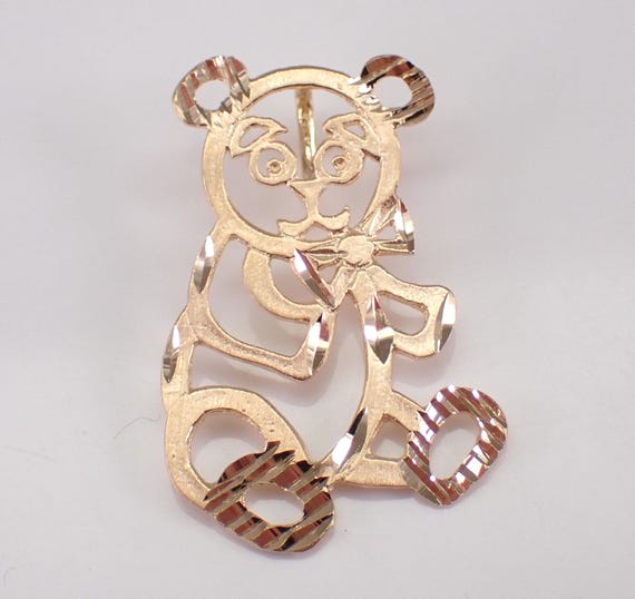 14K Yellow Gold Teddy Bear Charm, Vintage Adorable Slide Pendant for Necklace or Bracelet