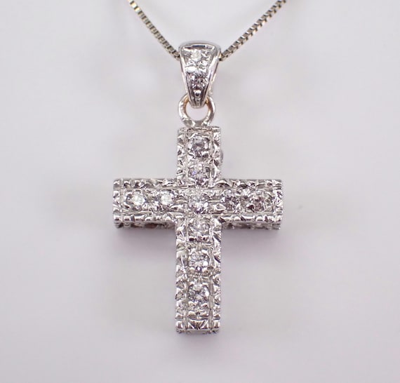 18K White Gold Cross Charm Pendant - 14K White Gold Religious Necklace and Chain - Everyday Layering Fine Jewelry Gift