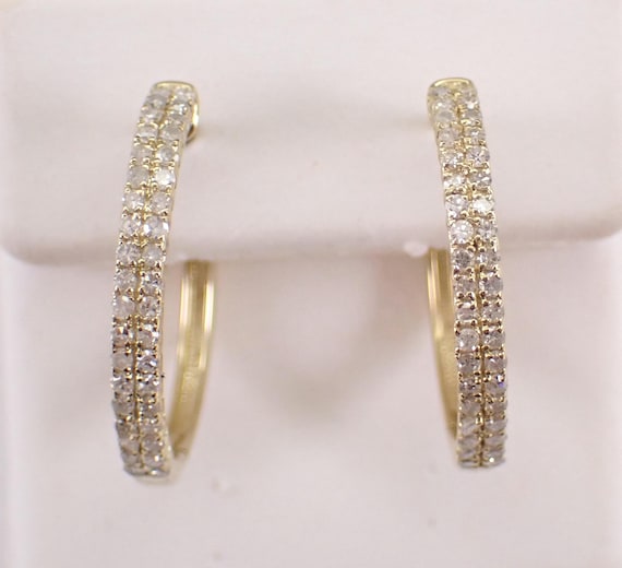 Yellow Gold Diamond Hoop Earrings - Flexible Secure Clasp Hoops - Bridal Wedding Fine Jewelry Gift
