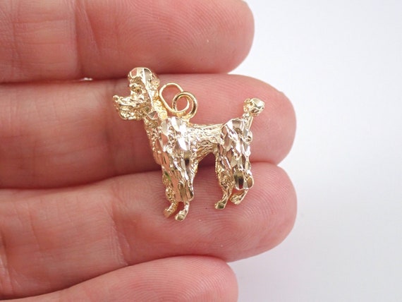 Vintage Solid 14K Yellow Gold POODLE Charm, Puppy DOG Pendant Charm, Adorable Birthday Gift for Her